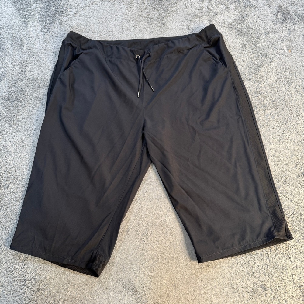 BCG Women Plus Size 2X Black Athletic Capri Shorts Drawstring Pockets Stretch